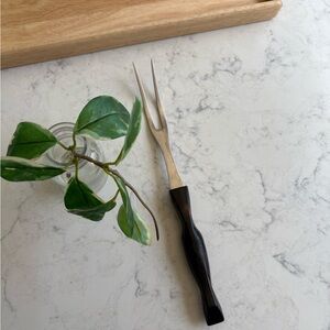 Vintage Cutco Two-Tine Carving Fork with Dark Brown Handle